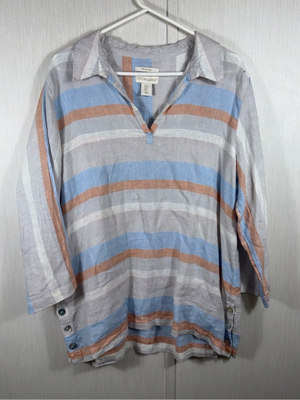 Cynthia Rowley Linen Popover Shirt Women Small Coastal Resort Natural Boho Light